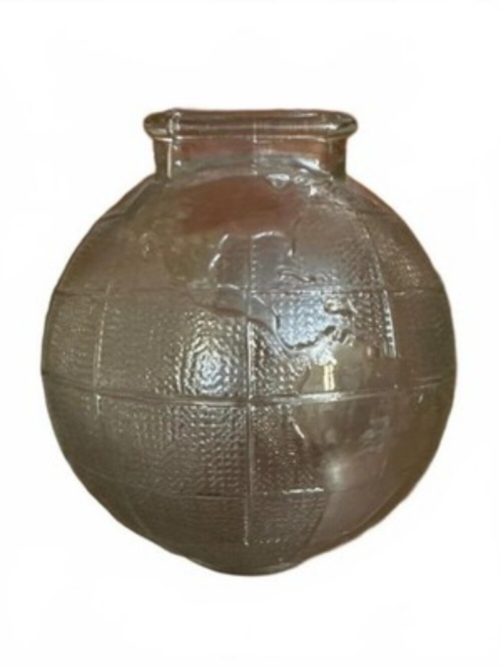 Vintage Clear Glass Globe Coin Bank Embossed World Map Still Bank 4”